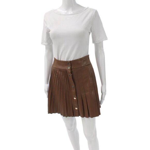 Zara Dresses & Skirts - Zara Women Mini Brown Faux Leather Skirt Button Casual Size XS